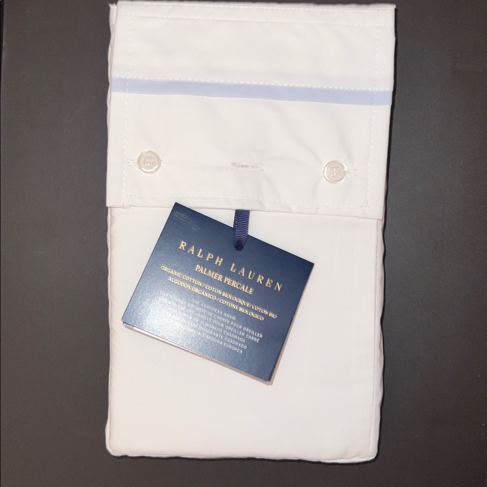 Ralph Lauren Palmer Percale Organic Cotton Euro Sham, White/Sky Blue Trim